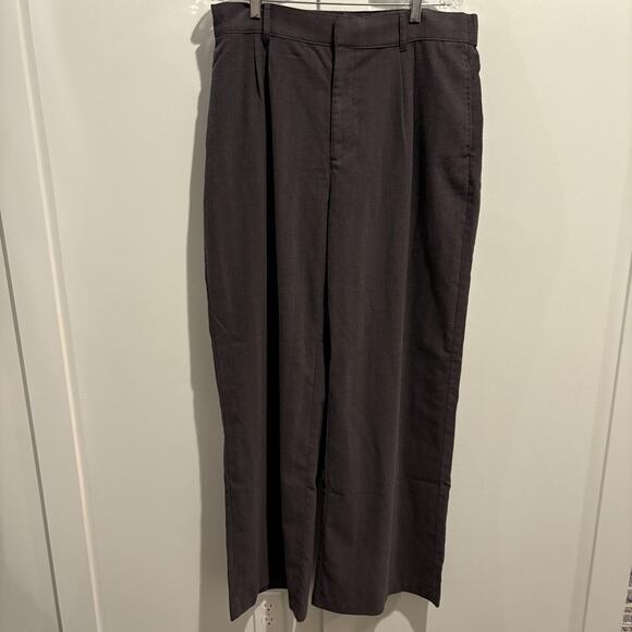Abercrombie & Fitch Pants Womens Large Long Gray Herringbone Wide Leg Pleated - Picture 3 of 13